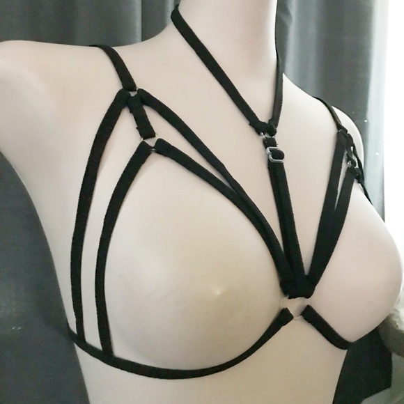 Black Double Triangle/Choker Body Harness - Picture 4 of 6